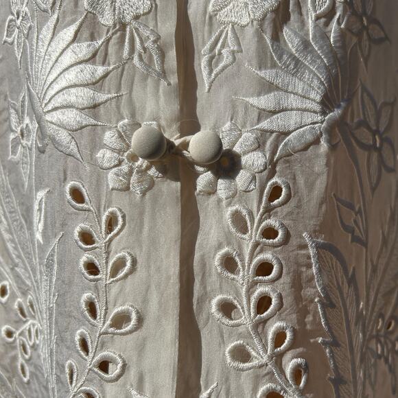 Vintage 70s Sheer Puff Sleeve Scalloped Eyelet Organza Blouse Edwardian Coquette - Picture 5 of 8